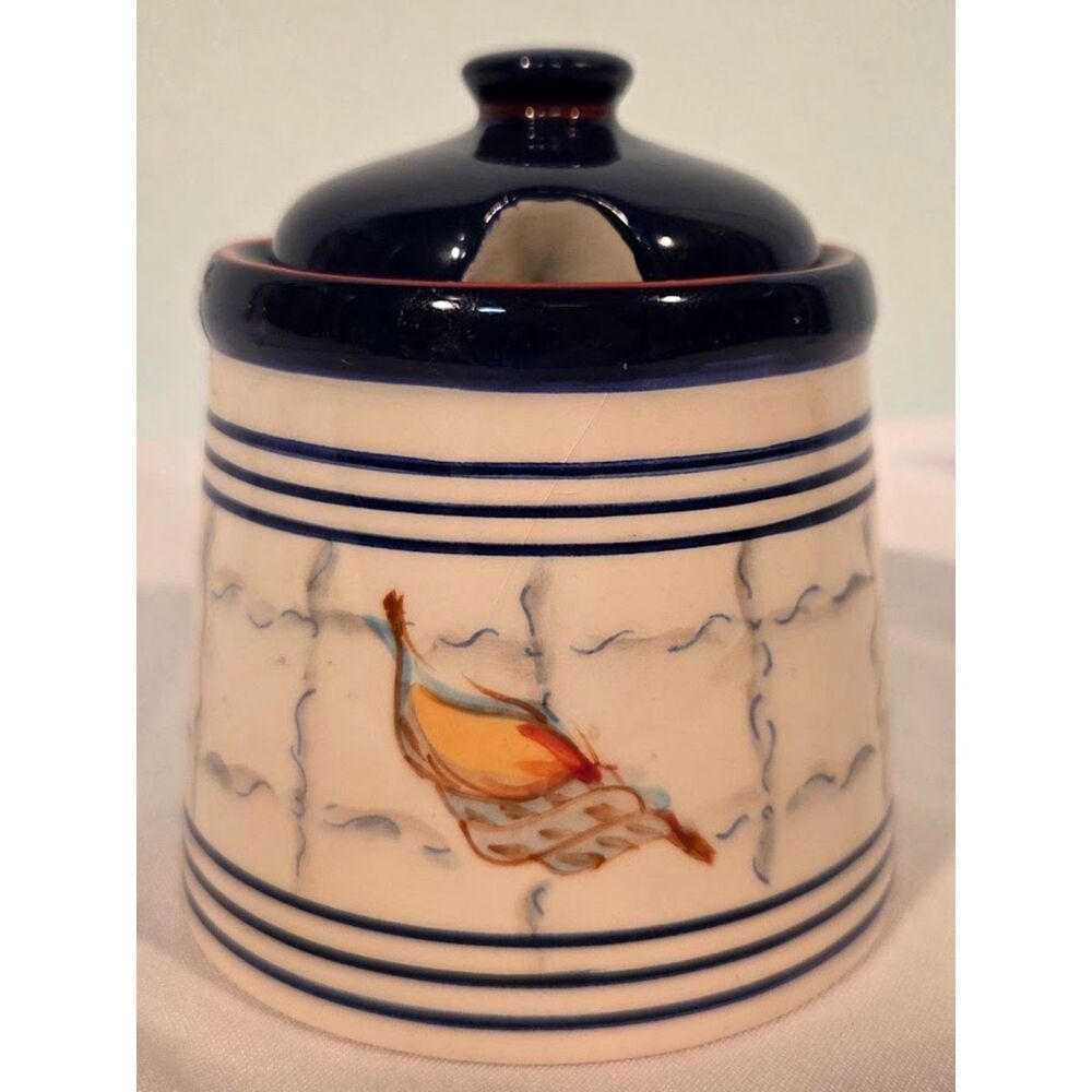 Paula Deen Ahoy Mate Handpainted Lidded Sugar Bowl Nautical Kitchen